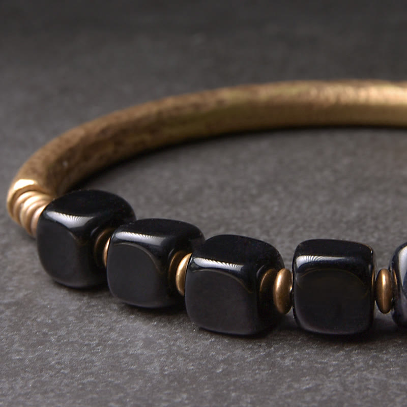 Buddha Stones Black Obsidian Crystal Copper Strength Couple Bracelet - image 2