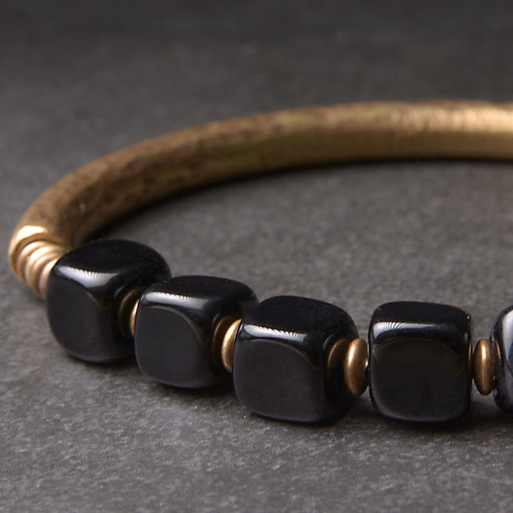 Buddha Stones Black Obsidian Crystal Copper Strength Couple Bracelet - image 2