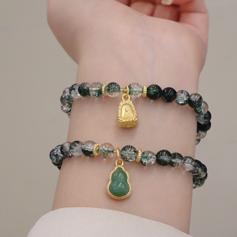 Buddha Stones Natural Green Phantom Confidence Gourd Buddha Charm Bracelet - image 11