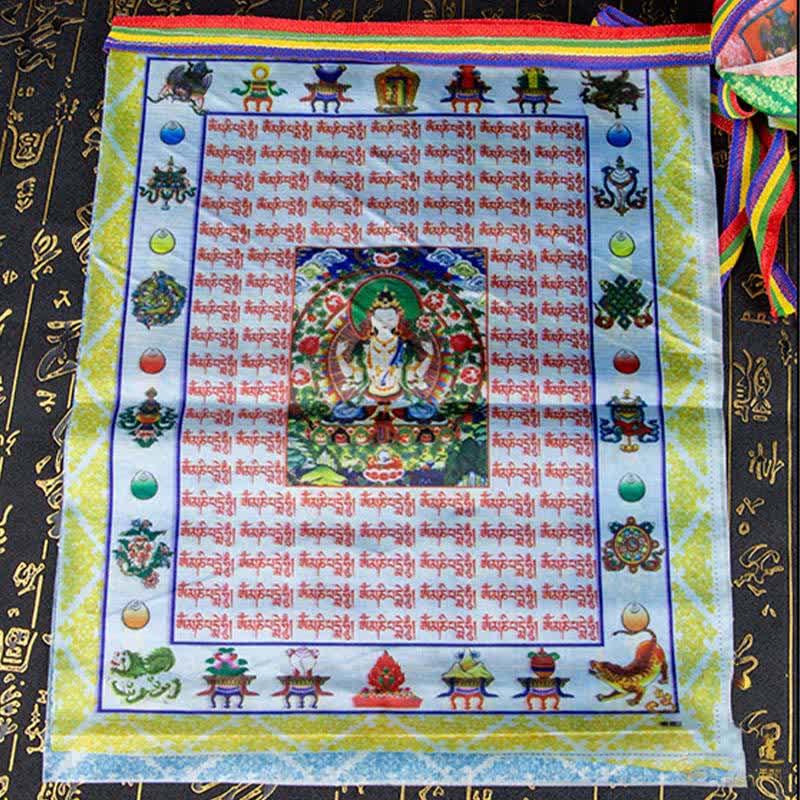 Buddha Stones Tibetan 5 Colors Windhorse Buddha Tara Scriptures Healing Auspicious Outdoor Prayer Flag - image 13