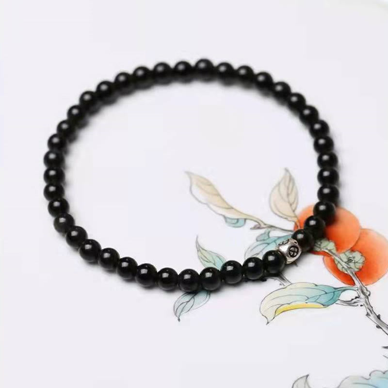 Buddha Stones Natural Black Obsidian Smoky Quartz Purification Strength Bracelet - image 1