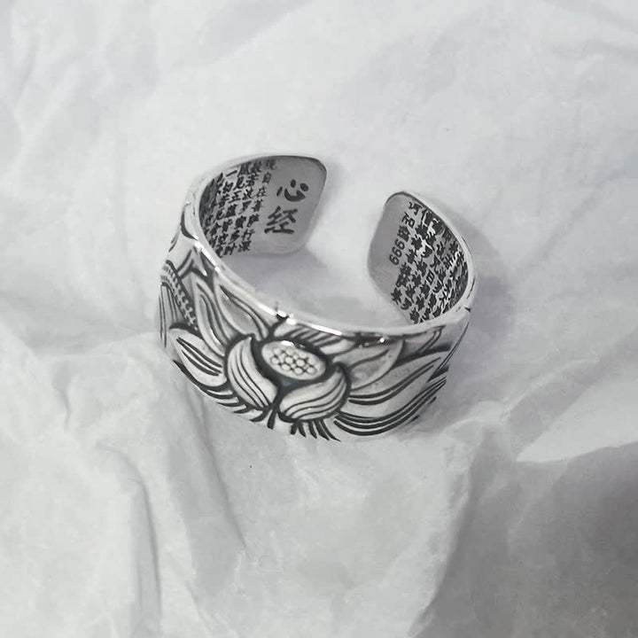 Buddha Stones 999 Sterling Silver Lotus Symbol Heart Sutra Protection Ring - image 4