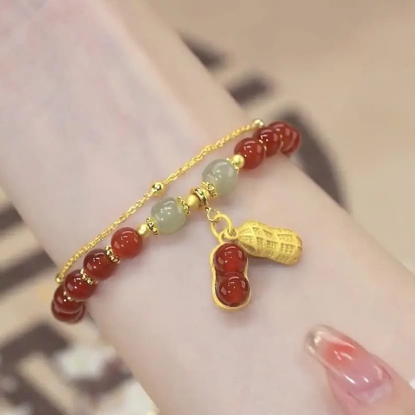 Buddha Stones Jade Leaf Ginkgo Tulip Peanut Fu Character Luck Beaded Bracelet - image 21