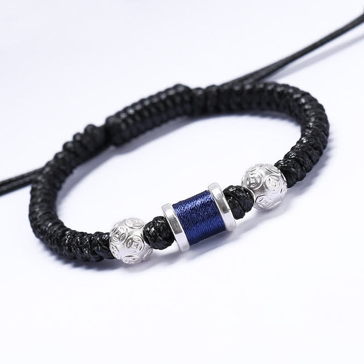 Buddha Stones 999 Sterling Silver Copper Coin Bead Copper Balance Braided String Bracelet - Silver Blue - image 6