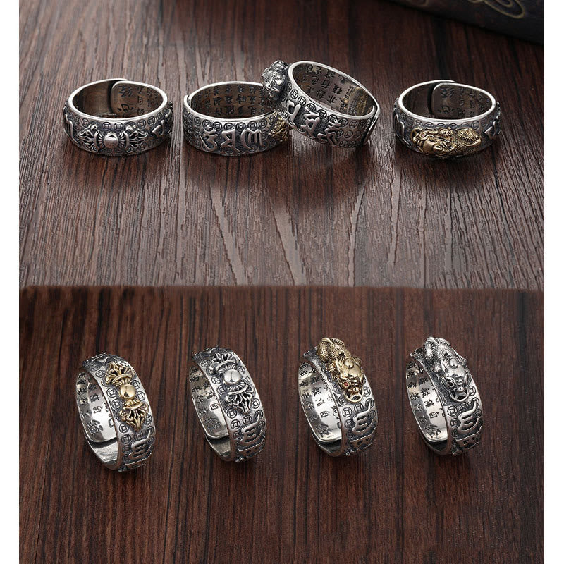 Buddha Stones Tibetan 990 Sterling Silver Om Mani Padme Hum PiXiu Dorje Vajra Heart Sutra Engraved Wealth Ring - image 17