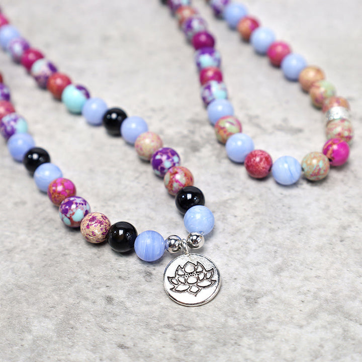 Buddha Stones Natural Purple Miano Real Stone Lotus Mala - image 3