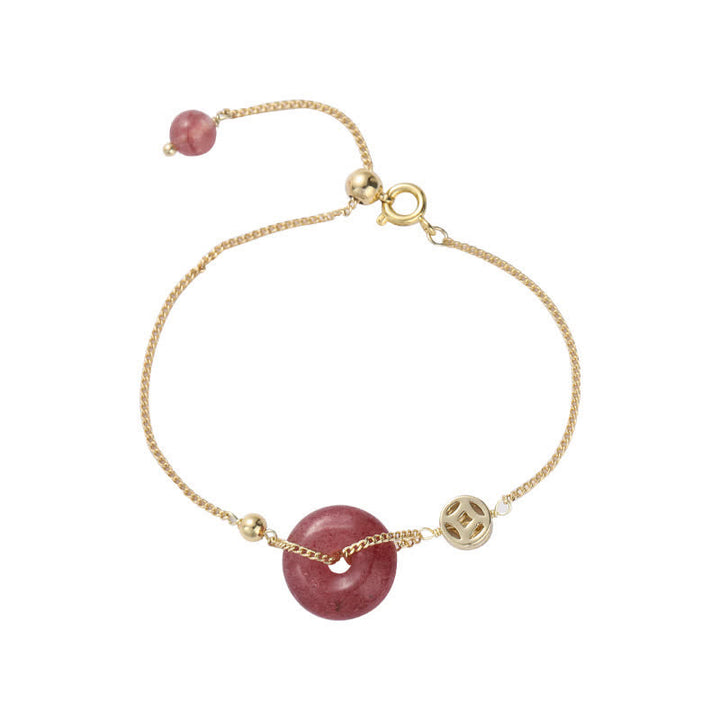 Buddha Stones Strawberry Quartz Peace Buckle Coin Love Bracelet - image 5