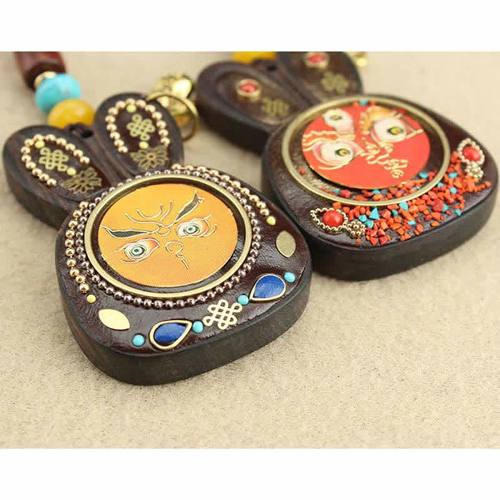 Tibet Ebony Five God of Wealth Thangka Key Chain - image 16