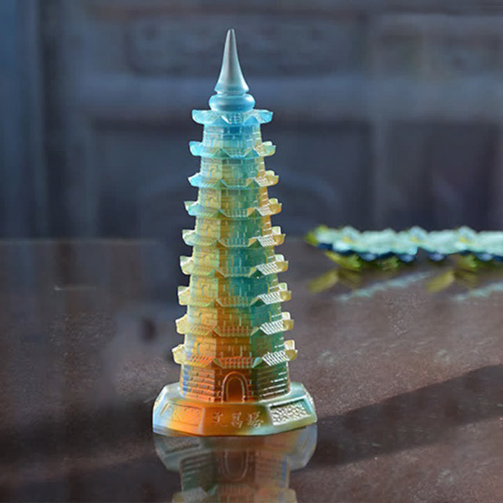 Feng Shui Wenchang Tower Handmade Liuli Crystal Pagoda Art Piece Luck Home Office Decoration - image 5