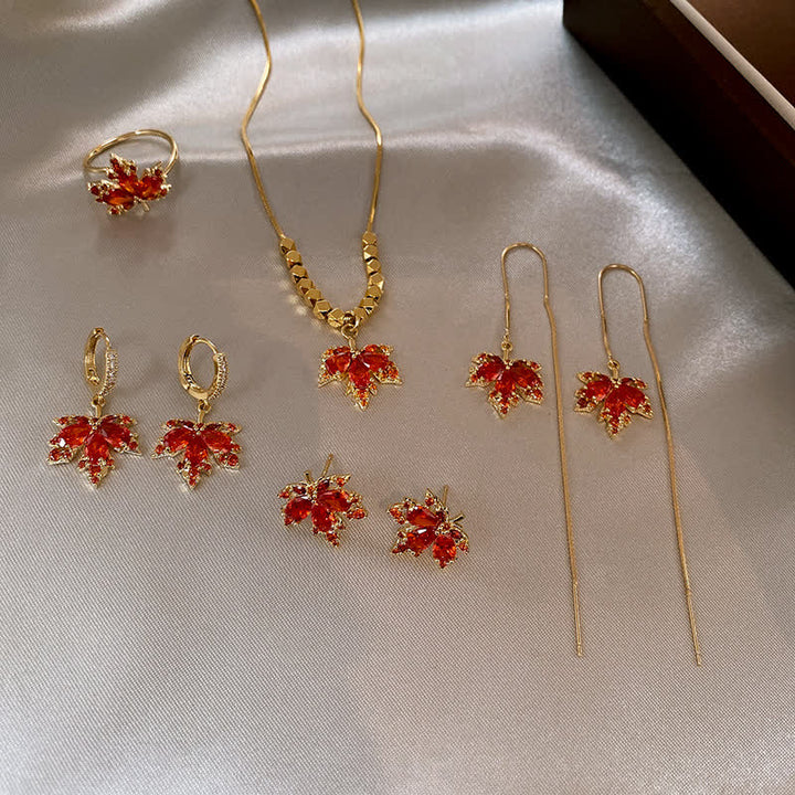 Buddha Stones Maple Leaf Zircon Luck Necklace Pendant Ring Earrings - image 12