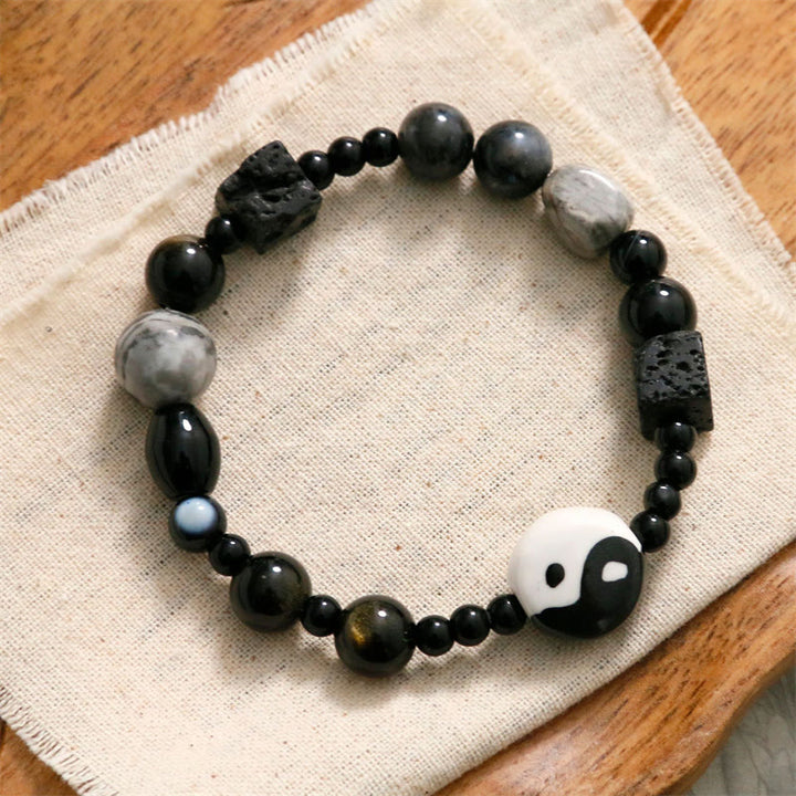 Buddha Stones Black Onyx Picasso Jasper Bead Yin Yang Fortune Protection Bracelet - image 3