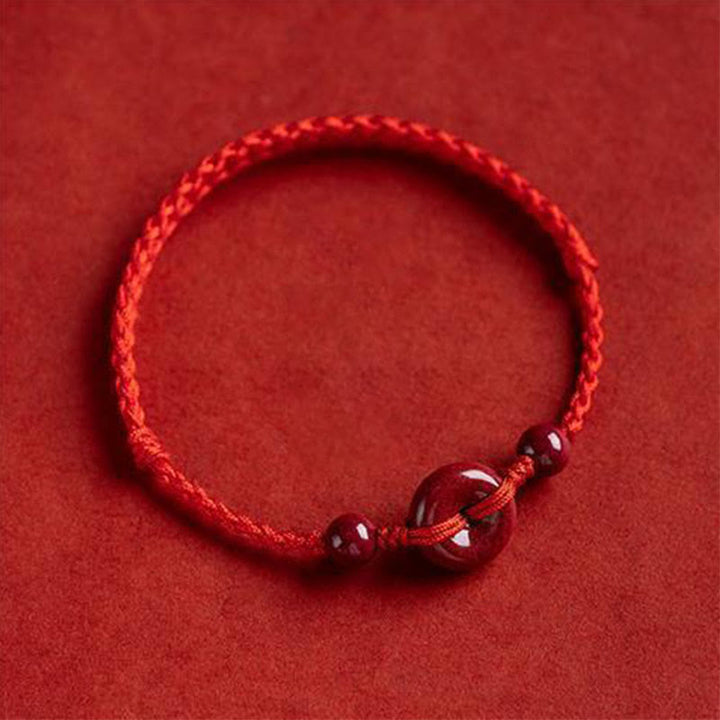 Buddha Stones Handmade Cinnabar Peace Buckle Safe and Healthy Charm Blessing String Bracelet Anklet - Red - Anklet(Anklet Circumference 18-32cm) - image 16