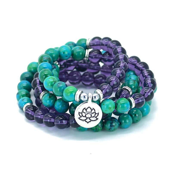 Buddha Stones Amethyst Green Aventurine Spiritual Lotus Charm Bracelet - image 3