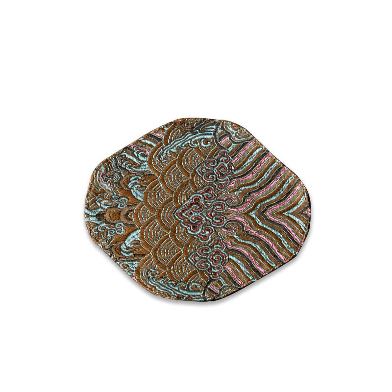 Buddha Stones Vintage Sea Wave Bamboo Plum Blossom Embroidered Cup Mat Pad Tea Cup Coaster Kung Fu Tea Mat - Brown Sea Wave - Coaster 13*11.5cm - image 33