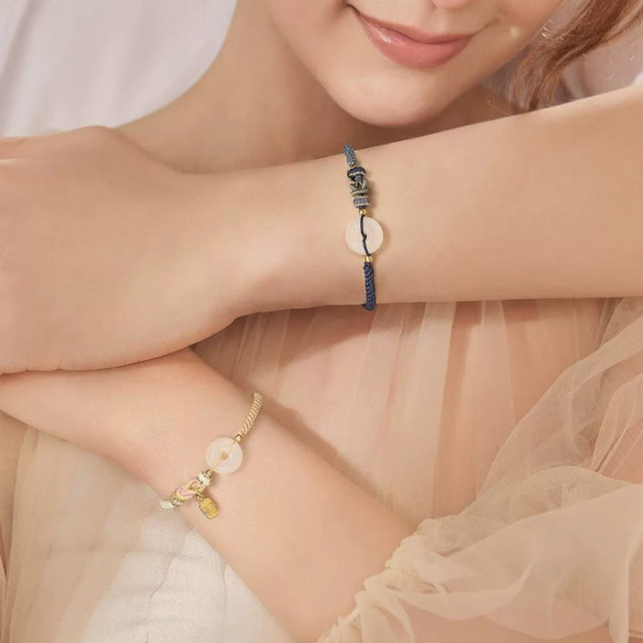 Buddha Stones Handmade White Agate Peace Buckle Luck Happiness Protection Weave String Bracelet - image 6