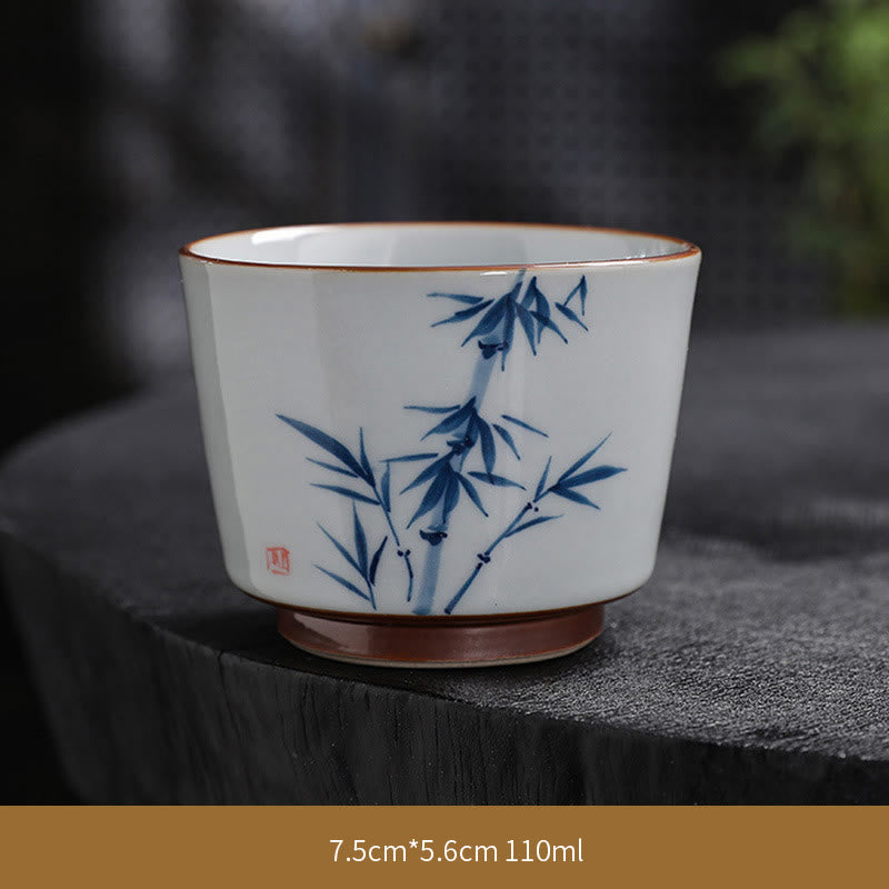 Buddha Stones Lotus Flower Leaf Bamboo Ceramic Teacup Kung Fu Tea Cups - Bamboo - 7.5cm*5.6cm*110ml - image 29