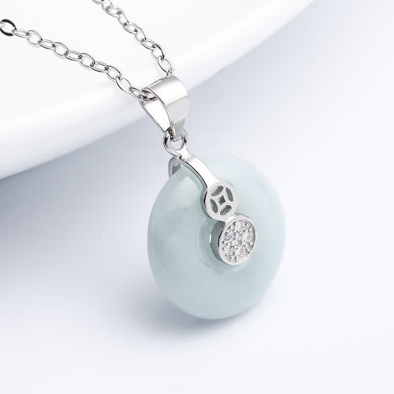 Buddha Stones 925 Sterling Silver Peace Buckle Jade Coin Luck Necklace Pendant - image 1