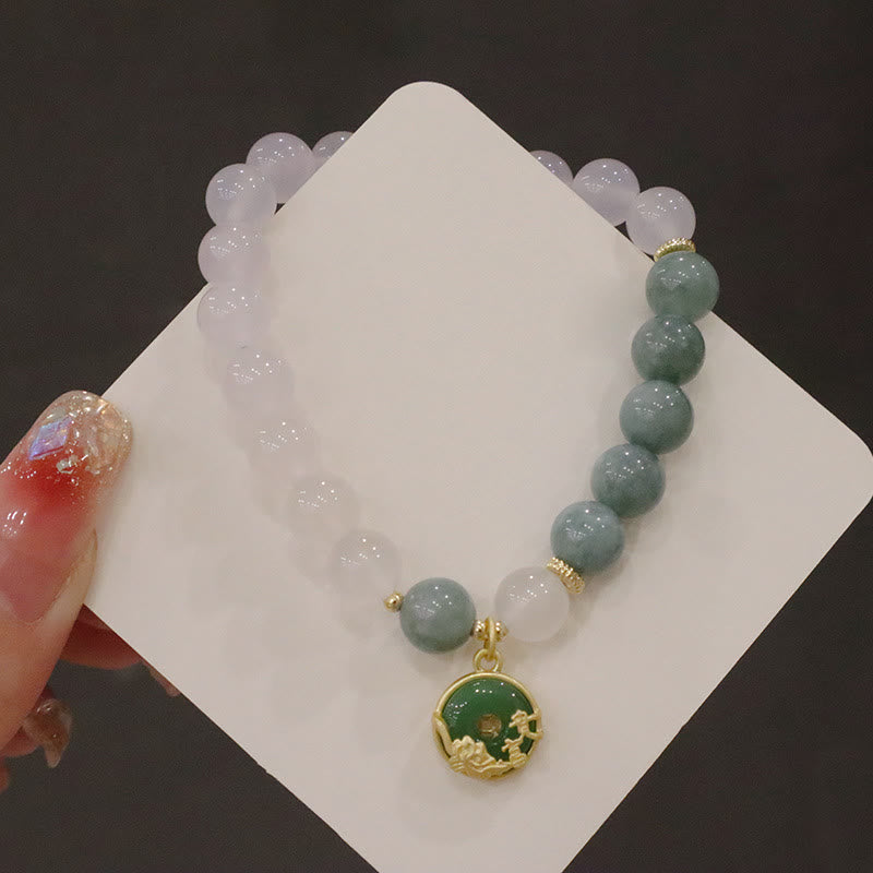 Buddha Stones White Agate Jade Lotus Flower Peace Buckle Protection Bracelet - image 10