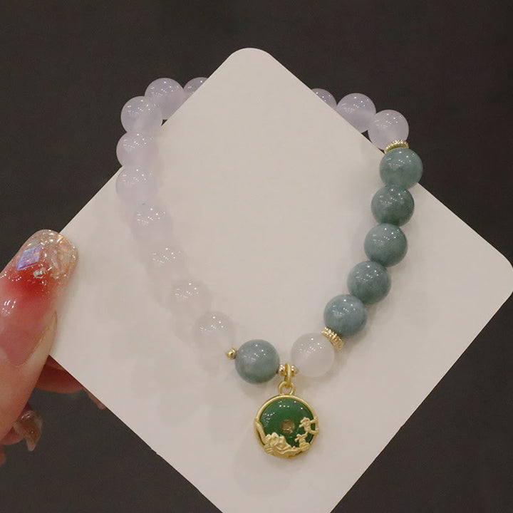 Buddha Stones White Agate Jade Lotus Flower Peace Buckle Protection Bracelet - image 10