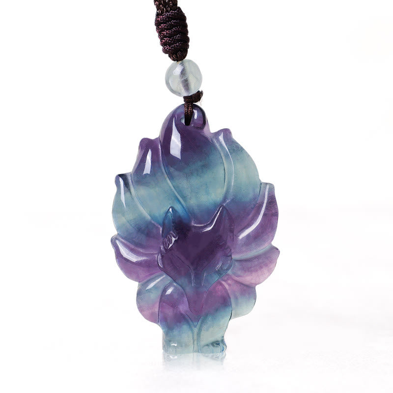 Buddha Stones Natural Fluorite Gold Sheen Obsidian Fox Pendant Protection Necklace - Fluorite Nine-tailed Fox - image 0