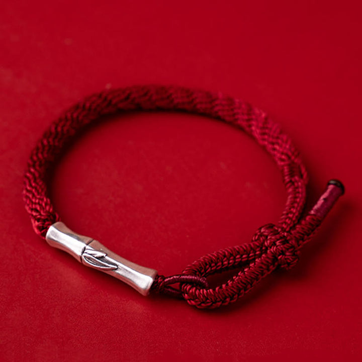 Buddha Stones 925 Sterling Silver Bamboo Reincarnation Knot Luck Protection String Bracelet - image 15