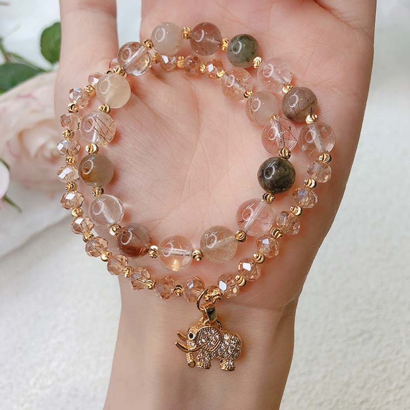 Buddha Stones Rose Quartz Elephant Healing Energy Charm Bracelet - image 4