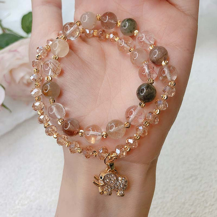 Buddha Stones Rose Quartz Elephant Healing Energy Charm Bracelet - image 4