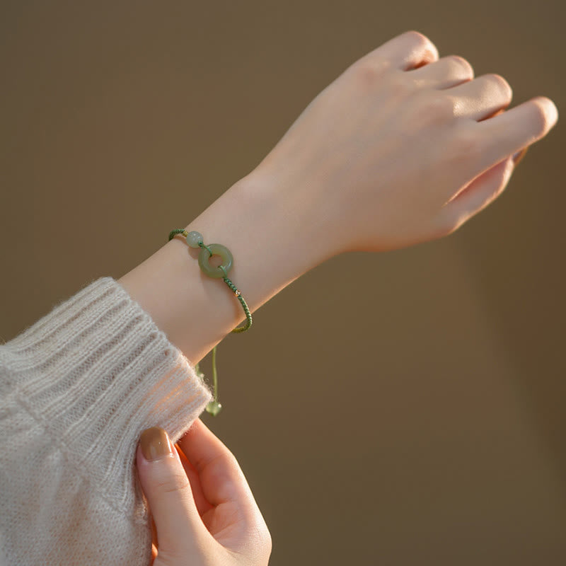 Buddha Stones Lotus Jade Peace Buckle Bead Luck Happiness Charm String Bracelet - image 8