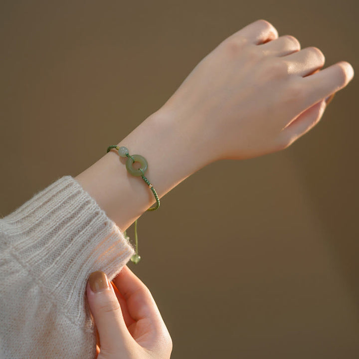 Buddha Stones Lotus Jade Peace Buckle Bead Luck Happiness Charm String Bracelet - image 8