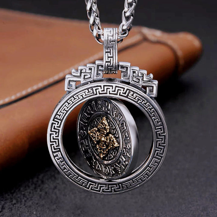 Buddha Stones Tibetan Om Mani Padme Hum Double Dorje Vajra Rotatable Purity Peace Necklace Pendant - image 7