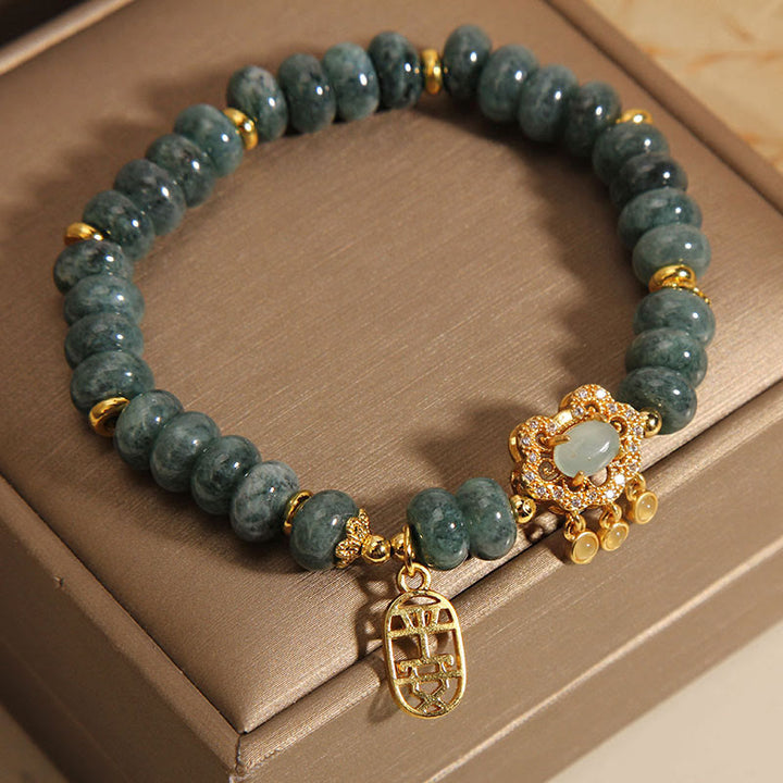 Buddha Stones Natural Jade Chinese Lock Charm Peace Luck Abundance Bracelet - image 3