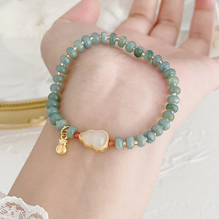 Buddha Stones Natural Hetian Jade Pearl Peace Buckle Fu Character Gourd Money Bag Strawberry Quartz PiXiu Luck Bracelet - image 8