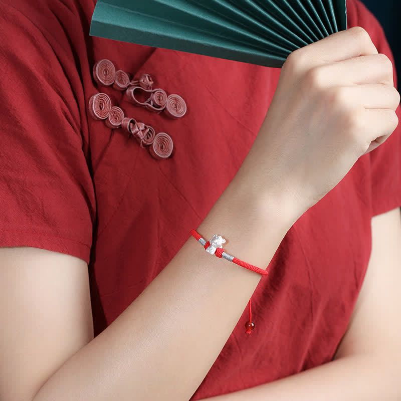 Buddha Stones 999 Sterling Silver Chinese Zodiac Luck Strength Red String Bracelet - image 3