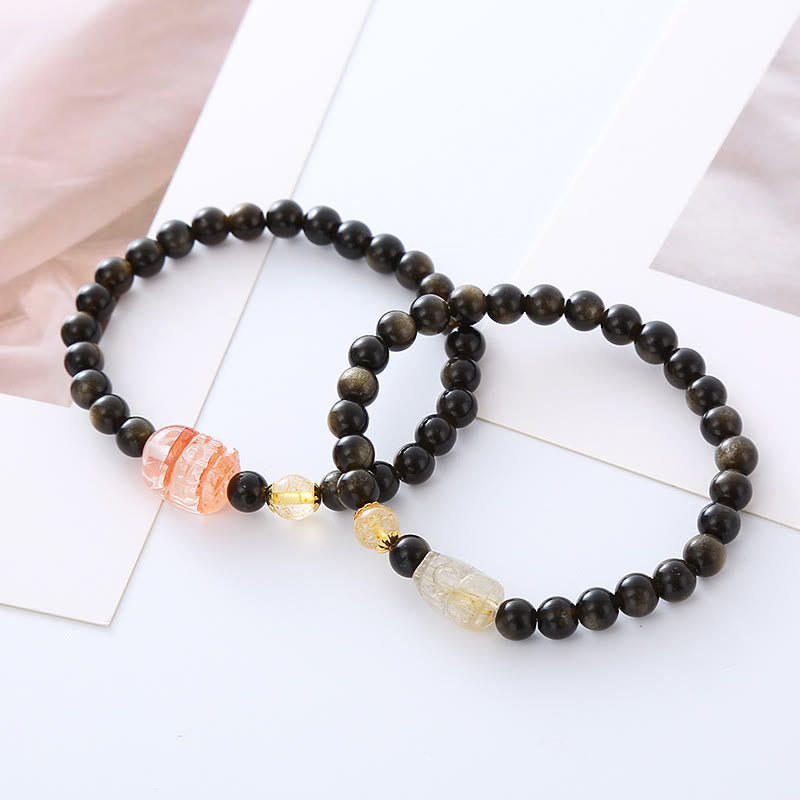 Buddha Stones Natural Gold Sheen Obsidian PiXiu Wealth Protection Bracelet - image 5