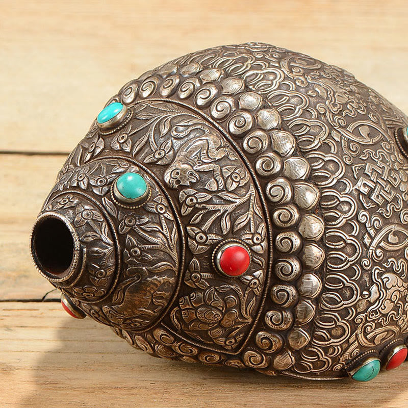 Buddha Stones Tibetan Handmade Natural Shankha Engraved Eight Auspicious Symbols Conch Shell Lucky Home Decoration - image 5