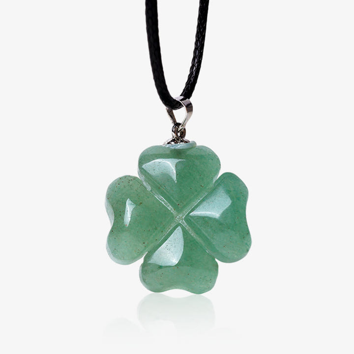 Buddha Stones 925 Sterling Silver Green Aventurine Four Leaf Clover Luck Leather Rope Necklace Pendant - 2.4*0.7cm Pendant&Leather Rope - image 0