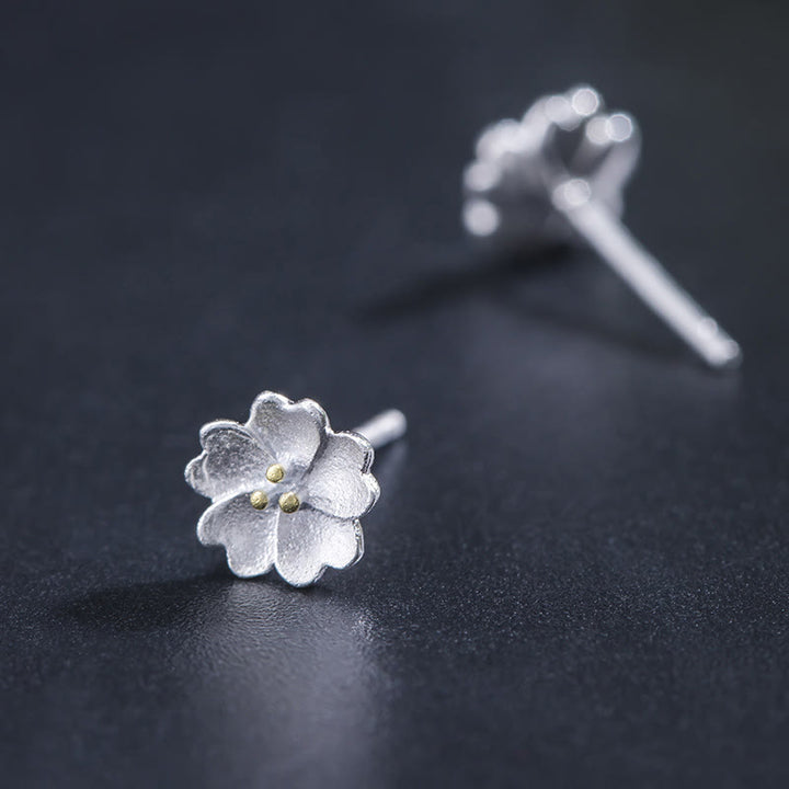 Buddha Stones 925 Sterling Silver Cherry Blossoms Floral Calm Stud Earrings - image 2
