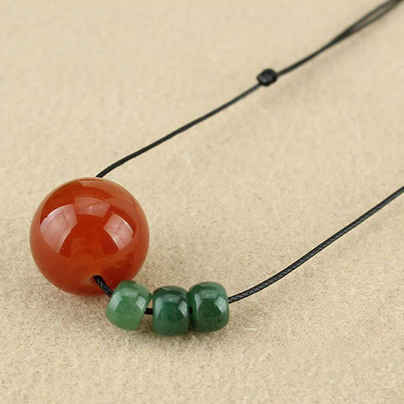Buddha Stones Red Agate Green Aventurine Green Bodhi Seed Bead Calm Leather Rope Necklace Pendant - image 6