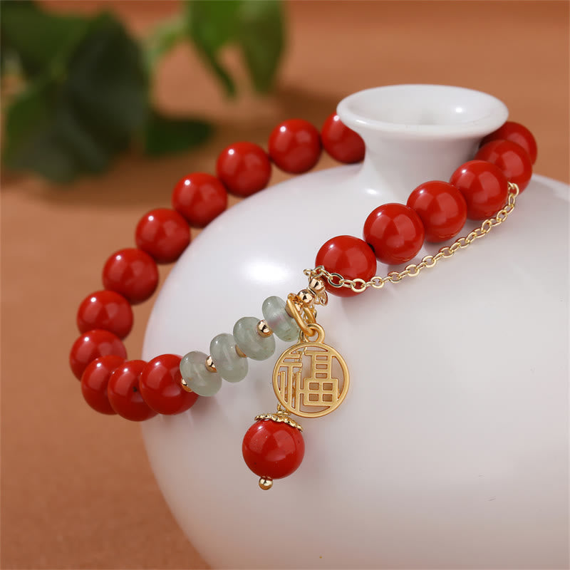 Buddha Stones Cinnabar Auspicious Fu Character Jade Calm Bracelet - image 1