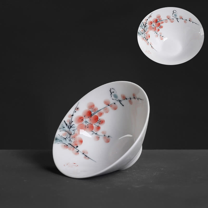 Buddha Stones Vintage Plum Orchid Bamboo Chrysanthemum Lotus Koi Fish Ceramic Teacup Kung Fu Tea Cups - Plum 8.5cm*3.5cm*60ml - image 1