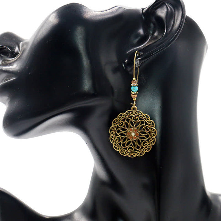 Round Flower Design Luck Dangle Drop Earrings - image 3