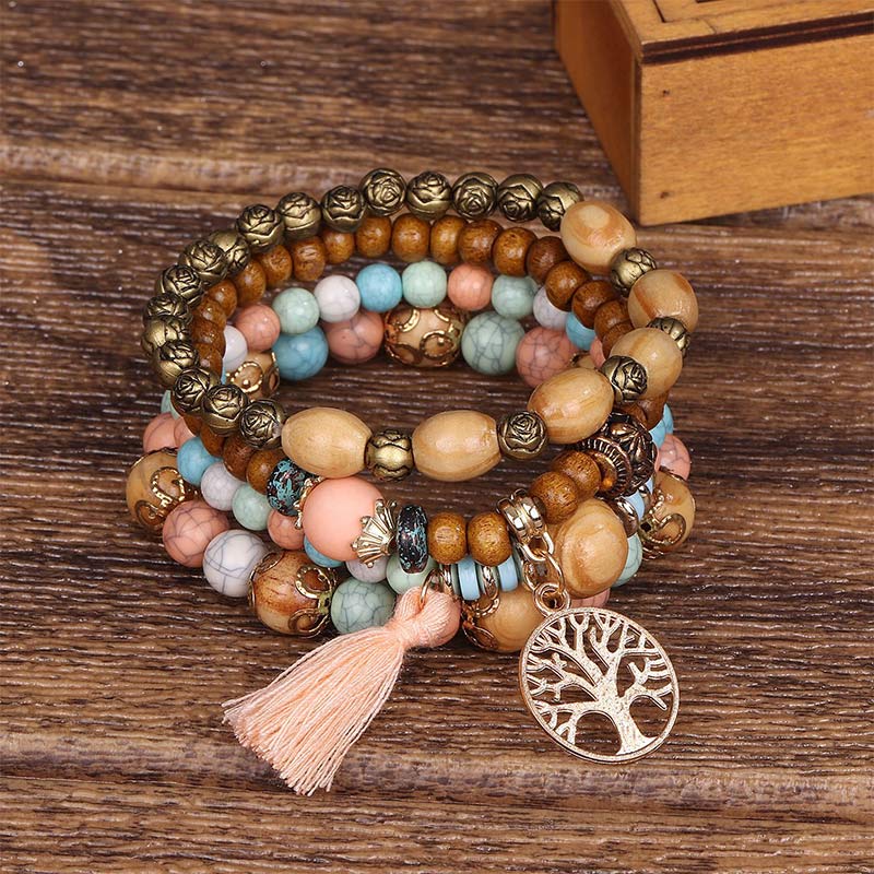 Buddha Stones Wenge Wood Layered Tree Tassel Healing Bracelet - image 7