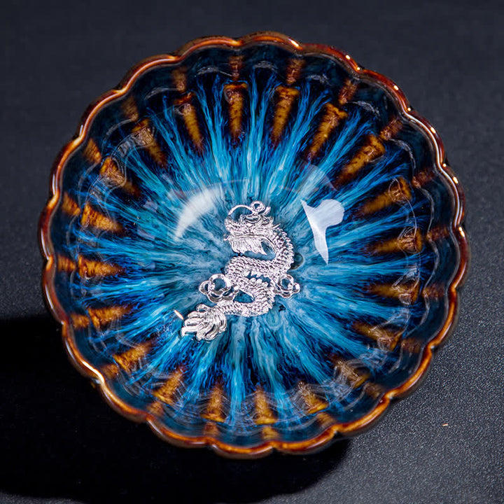 Buddha Stones Lotus Goldfish Auspicious Dragon Phoenix Ceramic Teacup Inlaid Tea Cups 130ml - Auspicious Dragon - image 8