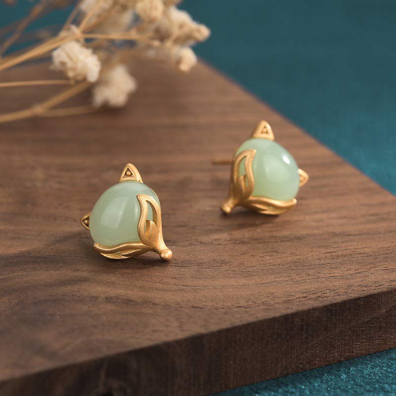 Buddha Stones FengShui Jade Luck Earrings - image 1