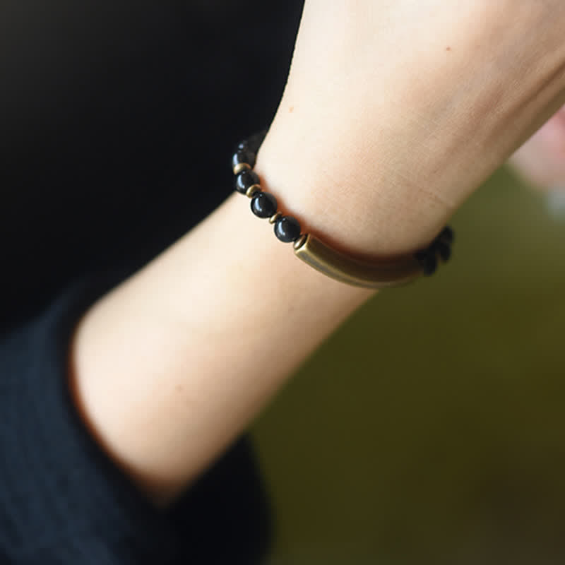 Buddha Stones Red Jasper Moss Agate Black Obsidian Crystal Copper Peace Couple Bracelet - image 21