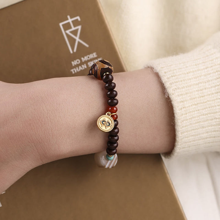 Buddha Stones Natural Tibet Purple Bodhi Seed Dzi Bead God of Wealth Wisdom Bracelet - image 11