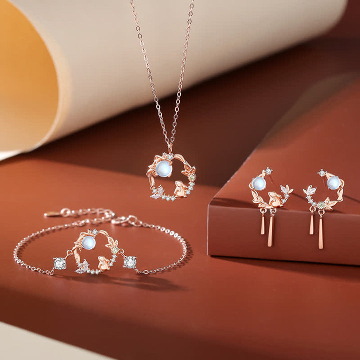925 Sterling Silver Year of the Rabbit Moonstone Moon Flower Pattern Necklace Pendant Bracelet Earrings - image 2