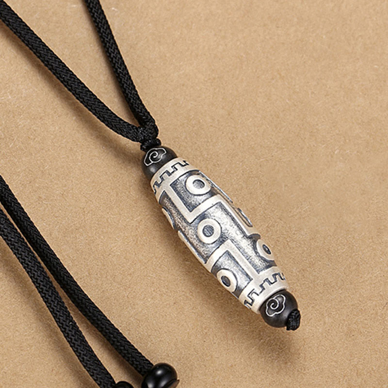 Buddha Stones Tibet Nine-Eye Dzi Bead Pattern Copper Auspicious Clouds Wealth Necklace Pendant - image 1