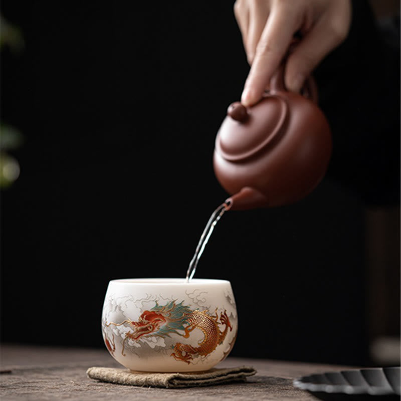 Buddha Stones Phoenix Dragon Lotus Deer Ancient Building Koi Fish Ceramic Teacup Kung Fu Tea Cups - image 5