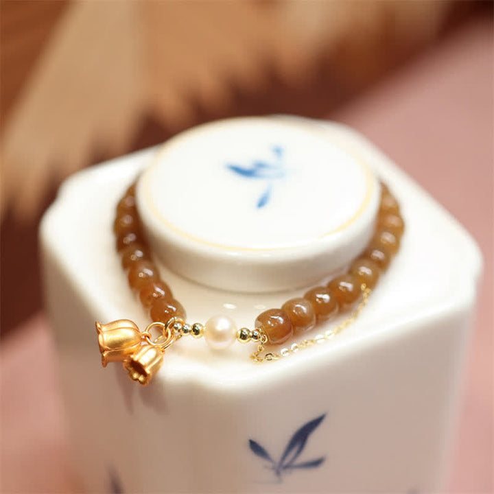 Buddha Stones 925 Sterling Silver Natural Hetian Jade Lily Of The Valley Charm Bracelet - image 6